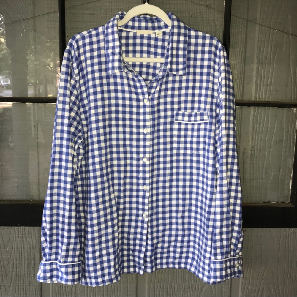 L.L. Bean Blue and White Checkered Pajama Top
